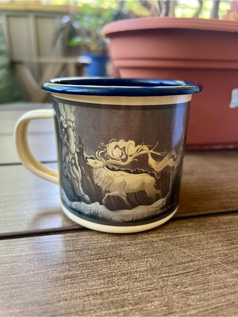 White Stag Winter Camping Enamel Mug 10 oz Cabin Christmas